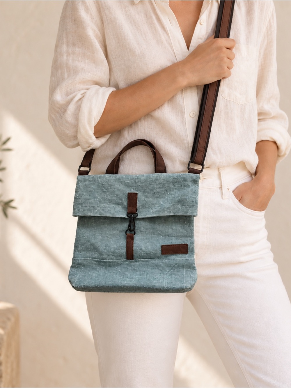 Crosstree Lane Jute & Leather Convertible Tote Crossbody | Coastal Market Bag